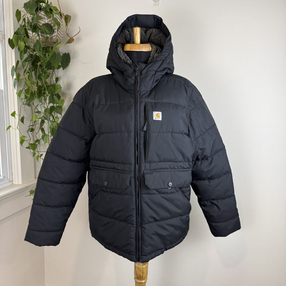 Carhartt Womens Montana Puffer Jacket Black Sherpa Hooded Rain Defender